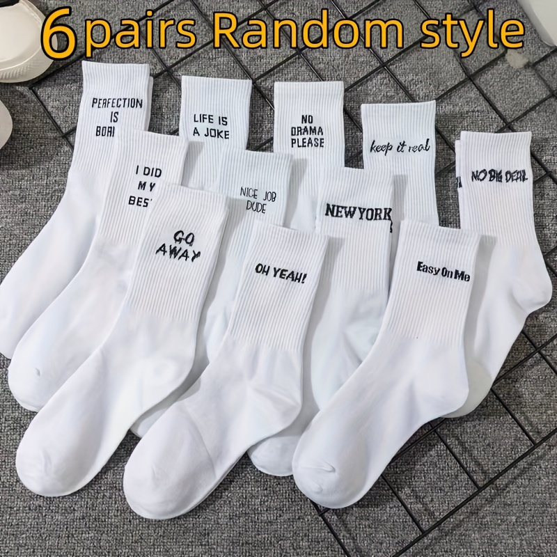 TEMU 3 Pairs/6 Pairs Random Pack, Couple Letter Socks, White Mid-calf European And Style Socks, Sports Casual Comfortable Breathable Sweat-absorbent