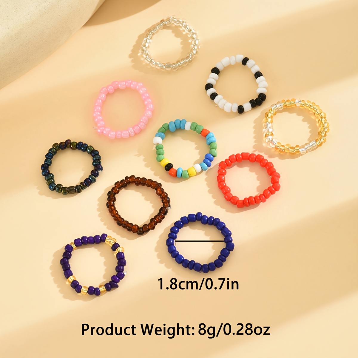 10pcs Boho Style Colorful Beaded Stretch Rings Set