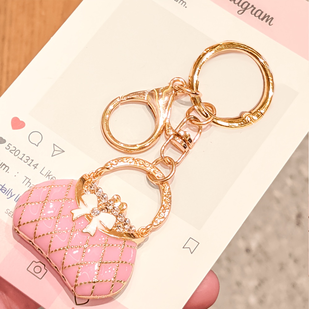 TEMU 1pc Rhinestone Bow Keychain - Alloy, Lobster Clasp Charm For Women's Bags & Car Keys - Perfect Gift For Her