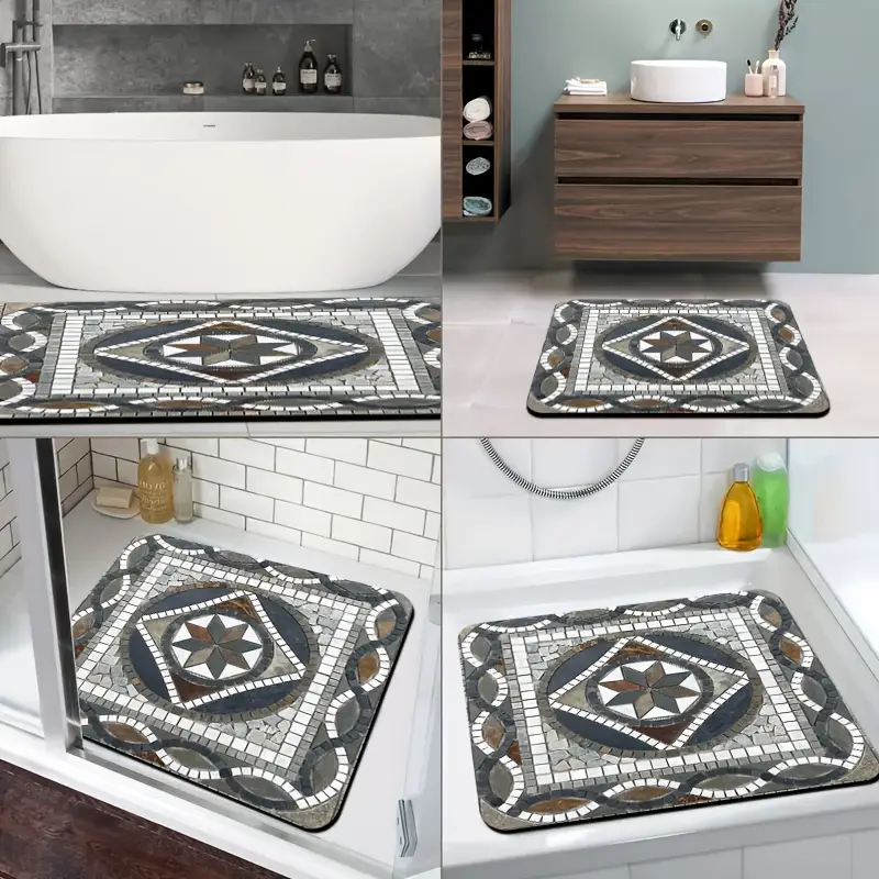 1pc diatomaceous earth bathroom non slip mat classic geometric pattern stone printed design quick drying non slip absorbent floor mat soft and comfortable suitable for bathrooms showers laundry rooms bedrooms door mats kitchen floor mats rv bathrooms Product details 8