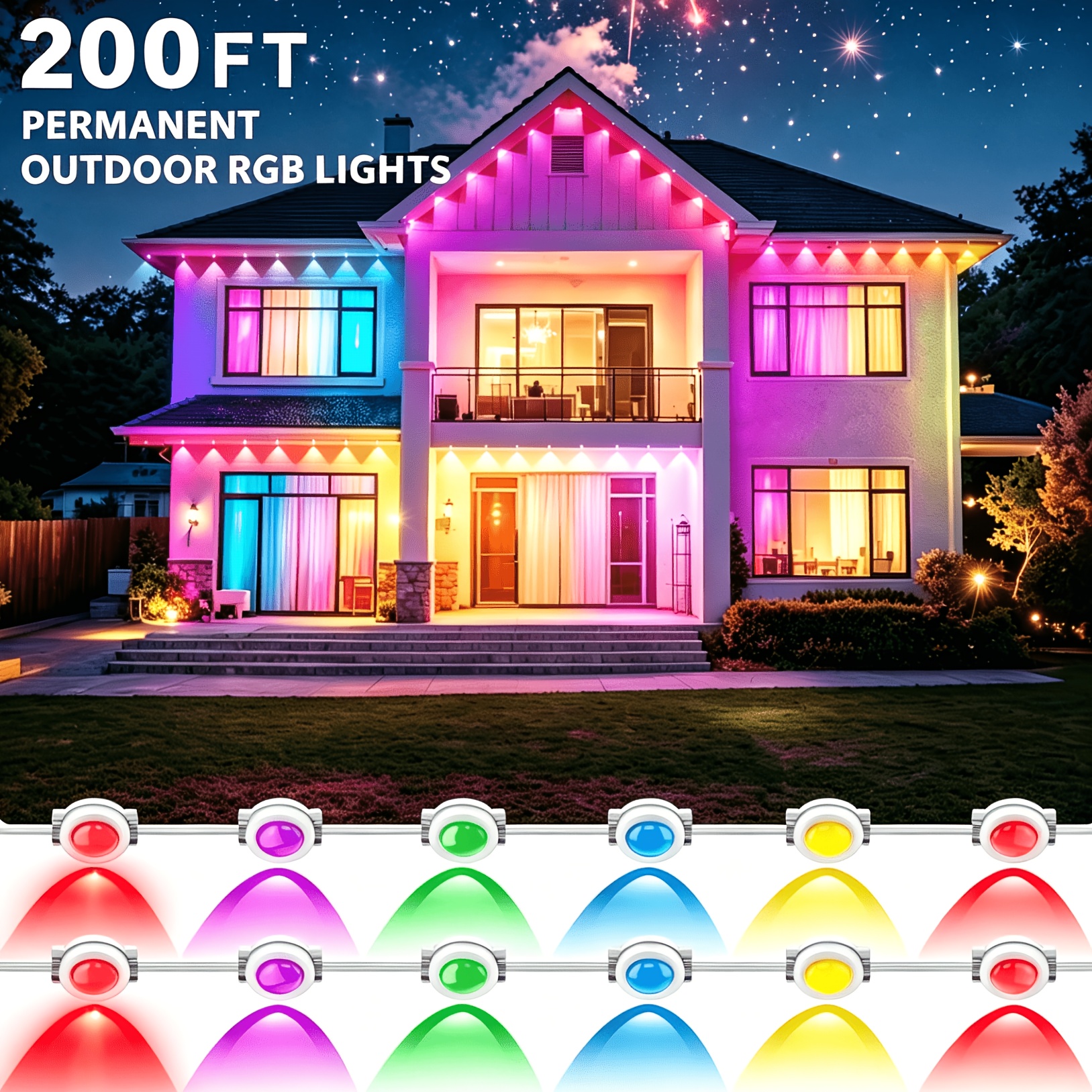 TEMU Guirlande Lumineuse de 200 Pieds, Indice de IP68, Adaptée à l'Éclairage de Jardin, à Noël et aux Décorations de Fêtes