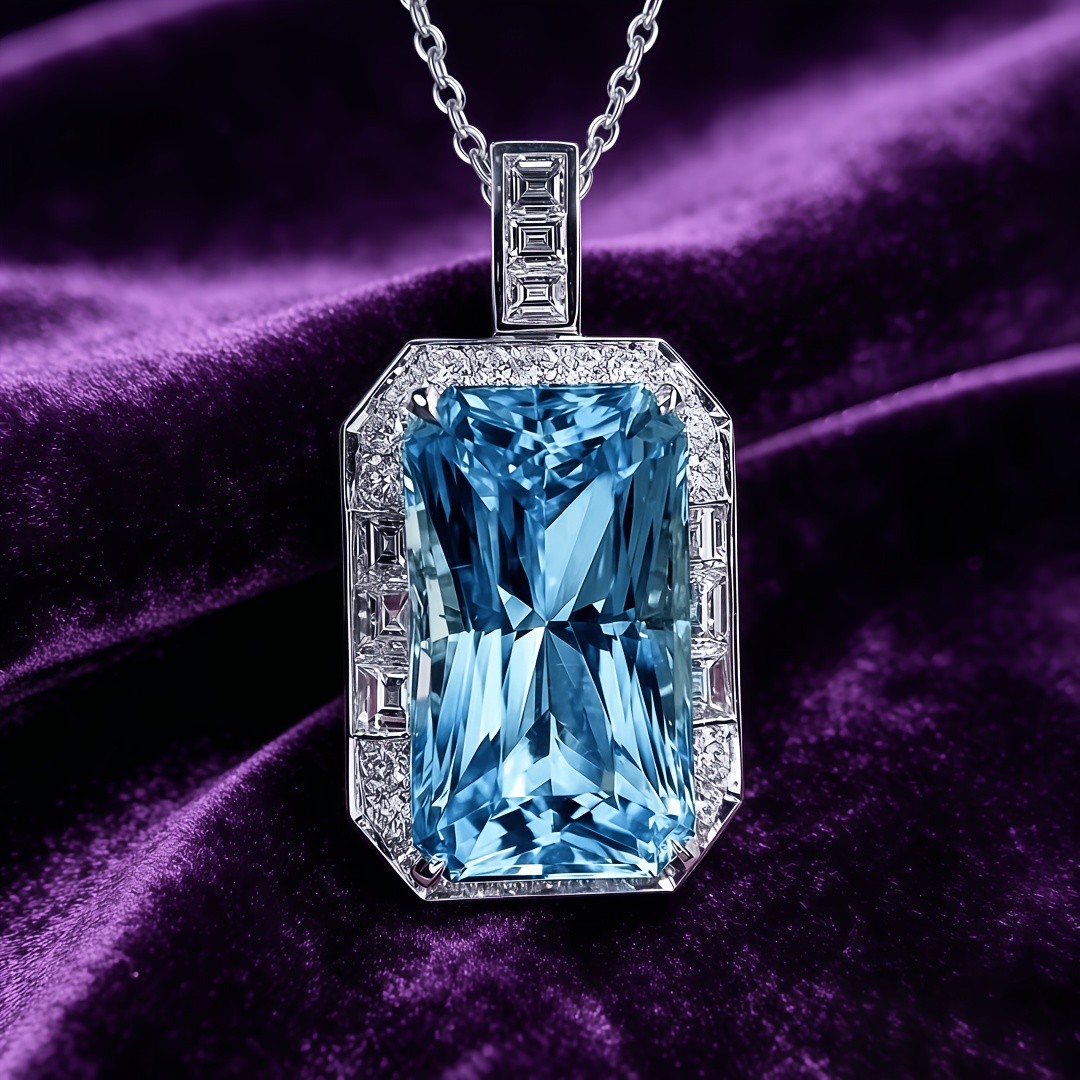 TEMU 1pc Western Popular Fashion Elegant Dark Blue Synthetic Synthetic Zircon​​ Pendant Necklace