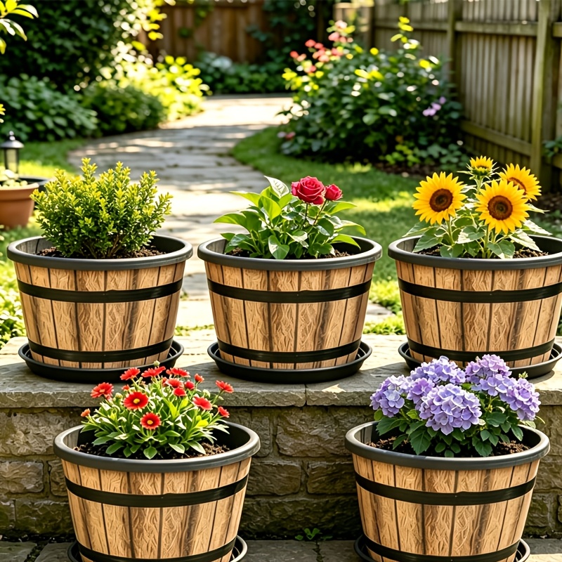 TEMU 5pcs Set - Whiskey Flowerpot, Vintage Wine Shaped Plastic Flowerpot
