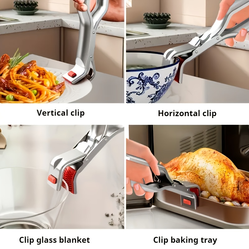stainless steel heat tongs non slip high temperature oven tray clip electric stove plate and dish clip cooking tongs kitchen gadget latest thickened stainless steel heat tongs with non slip pad heat bowl and dish holder kitchen utensil for Product details 6