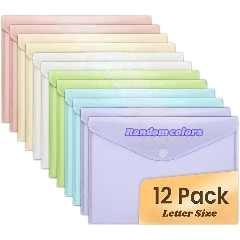 TEMU Lot de 6/12 pochettes de rangement A4 à bouton-pression, sacs de classement de documents multifonctionnels de couleur aléatoire, adaptés à du