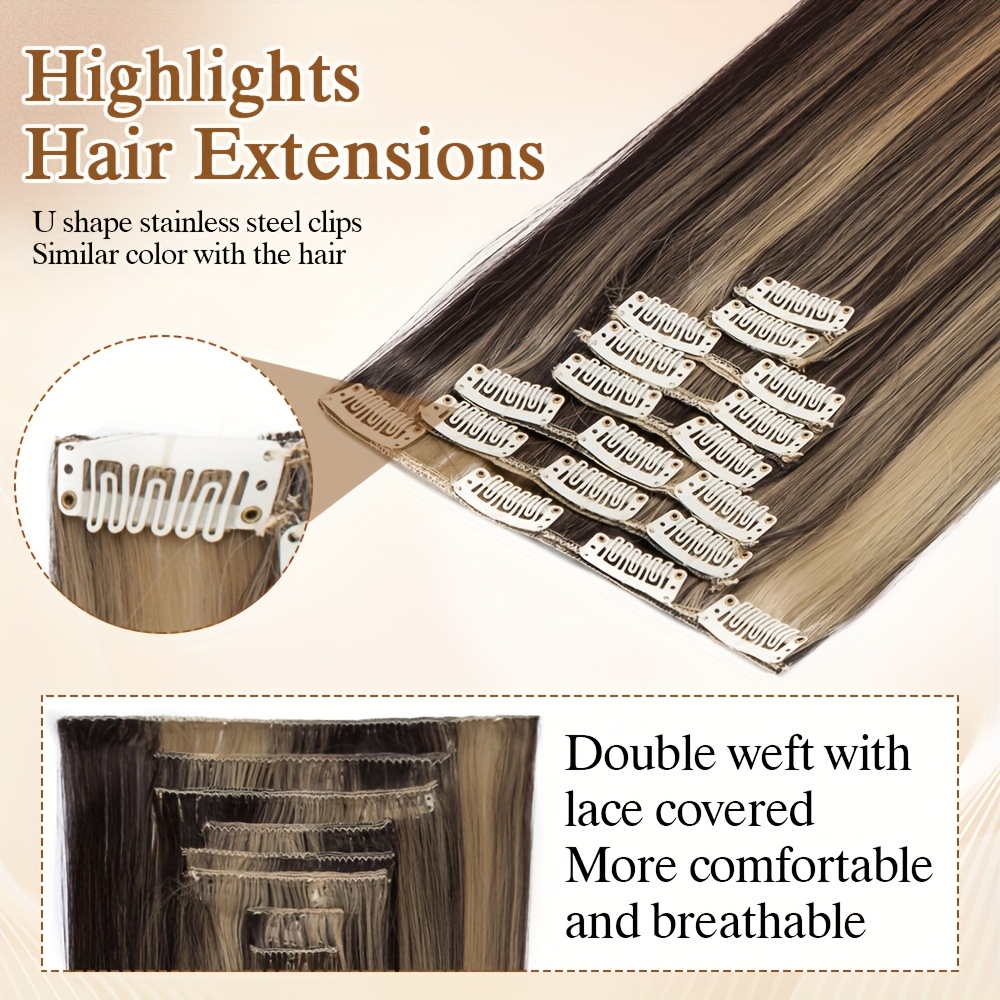 8pcs set clip in hair extensions straight 23inch 58cm long thick synthetic hair piece high temperature fiber double weft heat resistant fiber 8pcs   clip in hairpieces highlight   for women daily party festival gift details 5