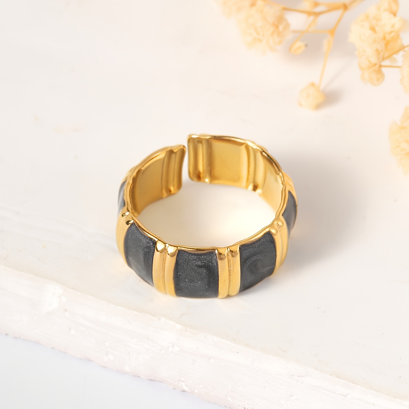 Adjustable Bamboo Ring with Enamel Glaze