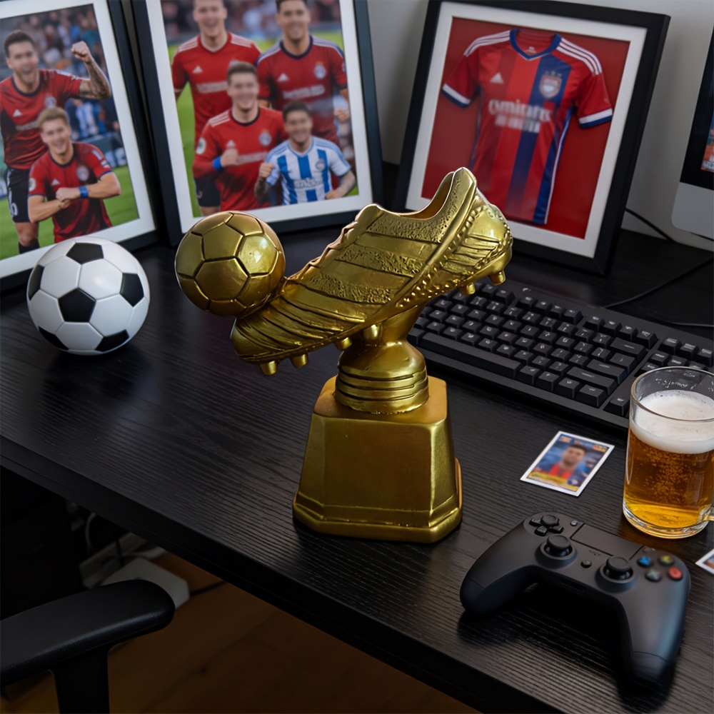 1pc Hand-Written Realistic Style Golden Boot Football Trophy Ornament | Premium Resin Material Football Golden Boot Award Replica Craft | Symbolizing Athletic Excellence And Victory | Exquisite Gift for Football Players, Coaches, Fathers, SonsOpen in new tab.