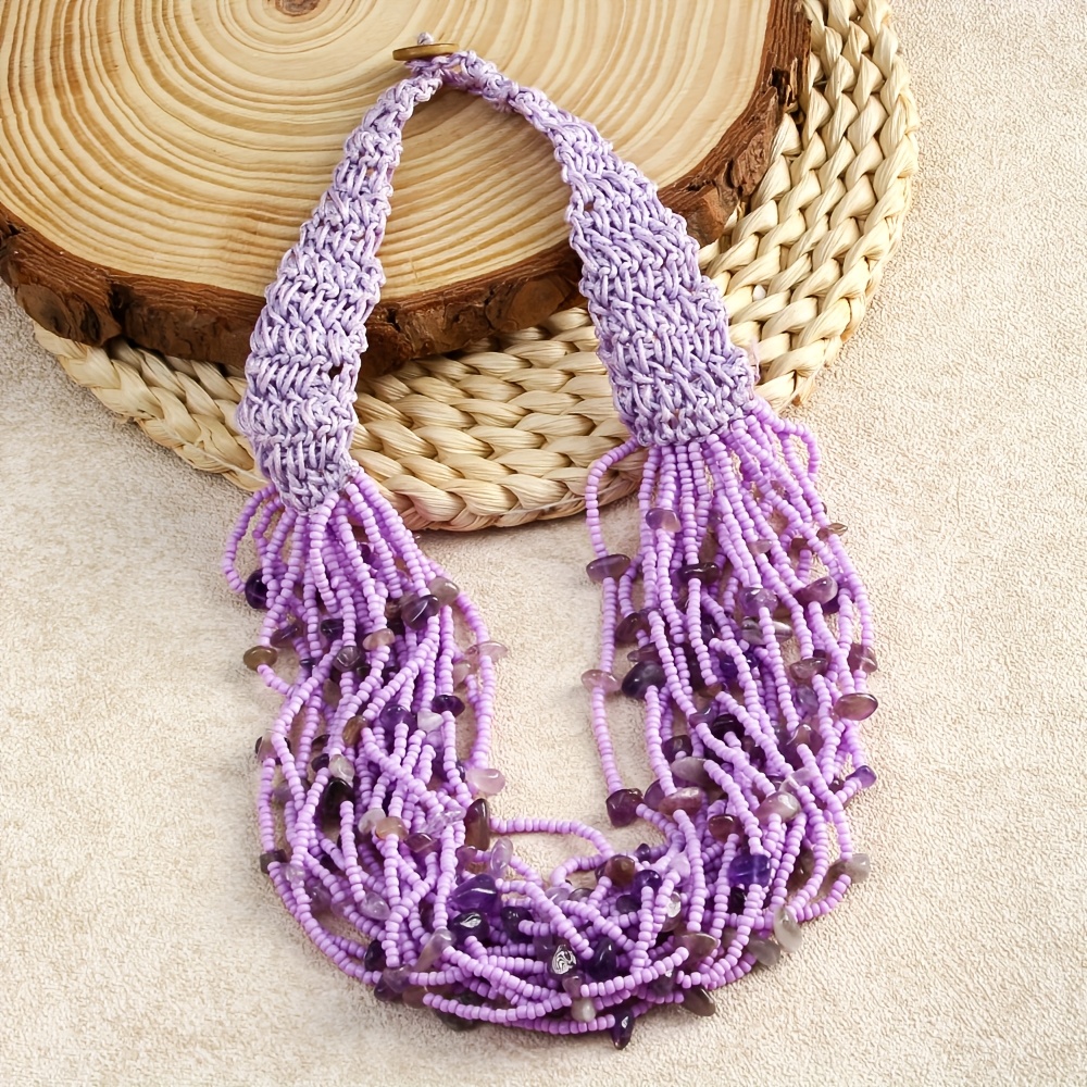 Boho Style Seed Bead & Stone Choker Necklace
