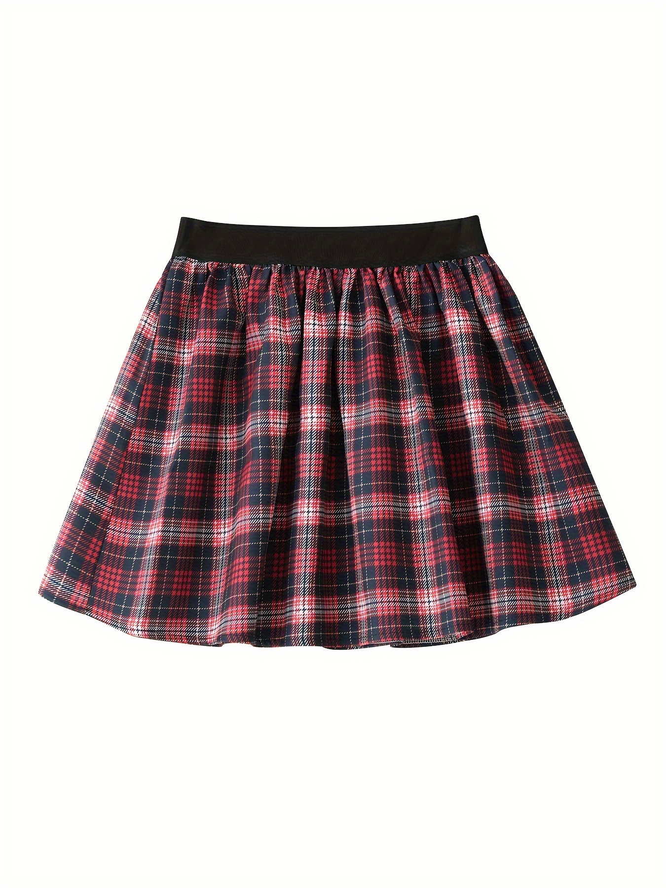 teen girls versatile plaid skirt elastic waist short skirt