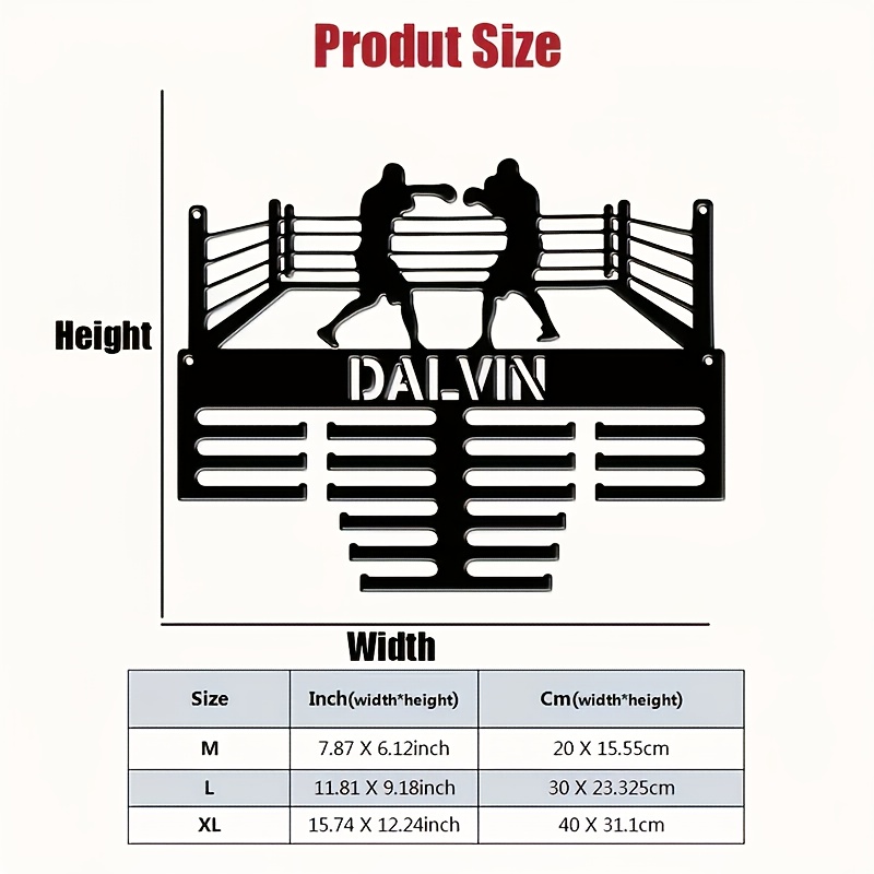 TEMU Customizable Trophy Display - Black Metal Wall Art With "dalvin" Name, Ribbon Medals, Home Or Office Decor, Ideal For Sports Enthusiasts, Boxing