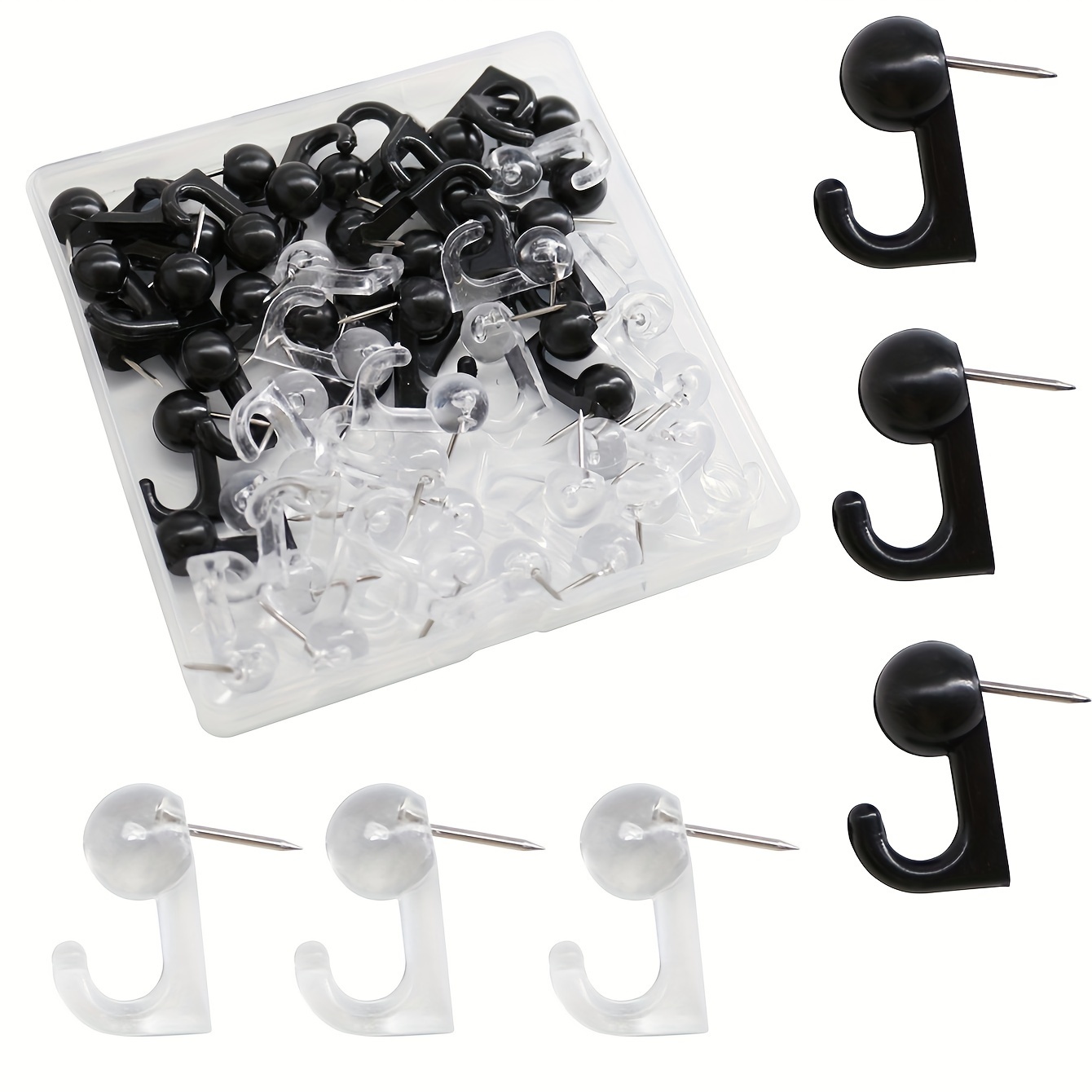 50Pcs Push Pin Hooks, Clear Wall Thumb Tacks Hook Push Pin Hangers Wall  Hooks De