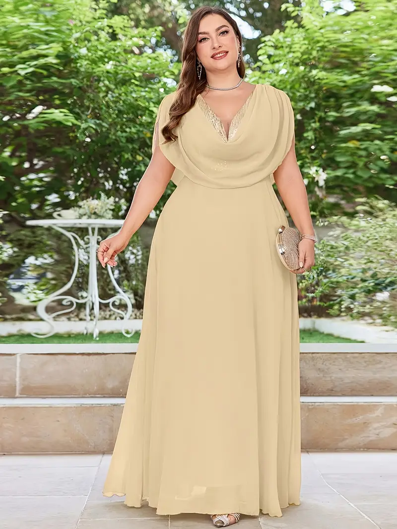 plus size elegant shoulder chiffon dress sequin detailing - Temu United Arab Emirates plus size elegant shoulder chiffon dress sequin detailing - Temu United Arab Emirates