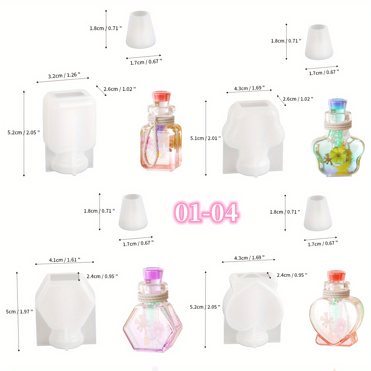 Image of 3pcs/4pcs Small Bottle Container And Plug Silicone Mold, Drift Bottle Silicone Mold, Multi-style Night Light Wishing Bottle, Bottle, Quicksand Bottle Silicone Mold, Home Decoration, Handmade Diy