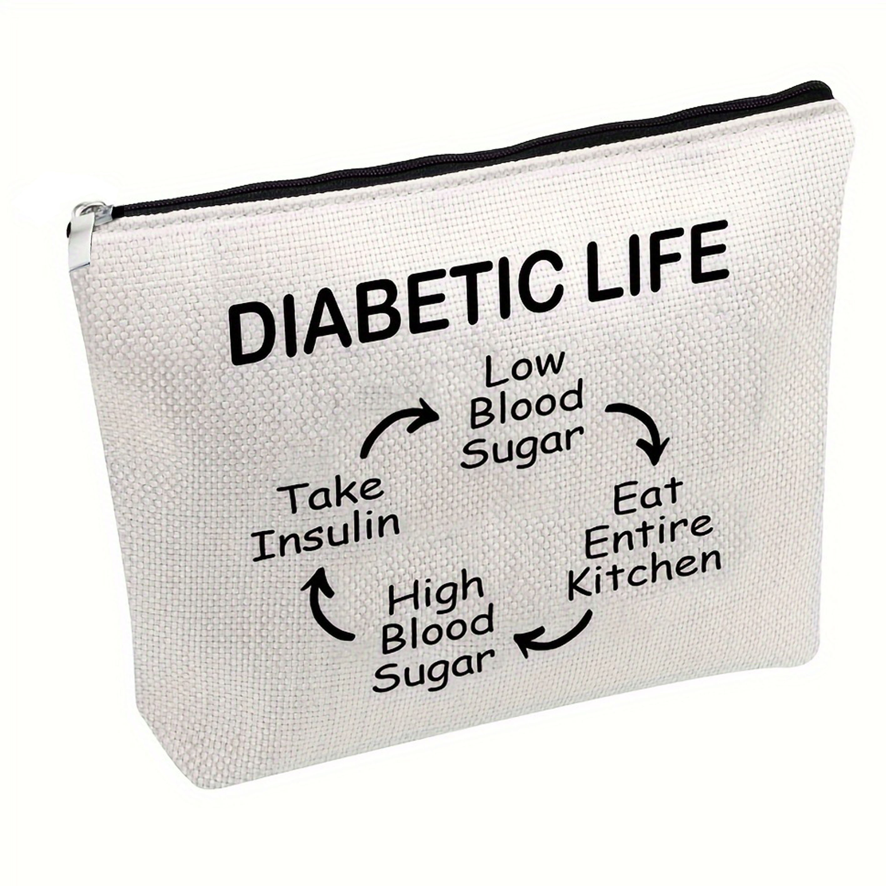 

Diabetic Polyester Cosmetic Bag, Zipper Pouch, Diabetes Care Organizer For Supplies And Accessories, Humorous Diabetes Journey Theme For Adults 14+