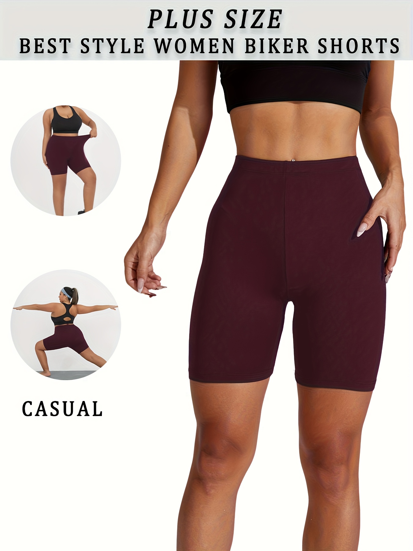 Plus Size Vibrant Green Biker Shorts for Women - Super Soft, No-See-Through, High-Waisted Workout & Yoga Gear, 15.24cm Inseam, Stretchy Polyester/Spandex Blend, Machine Washable, Plus Size Shorts