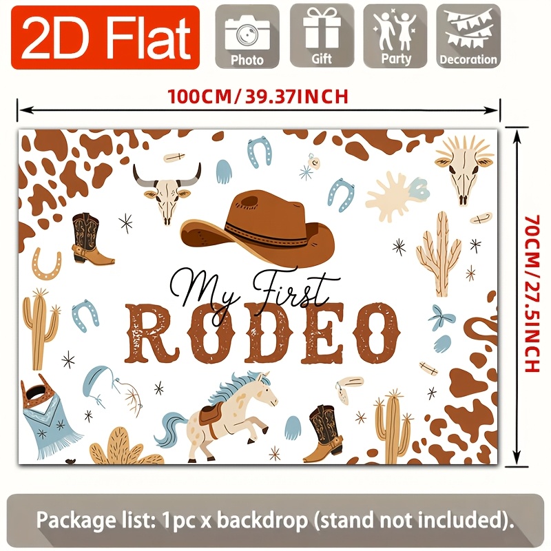 TEMU 2d Flat - 2d Flat - [ For Party Banners] 2d Flat Banner, 1pc Rodeo Cow Print Hat Boot Horse Cactus Horseshoe Polyester Backdrop, For Party Decor
