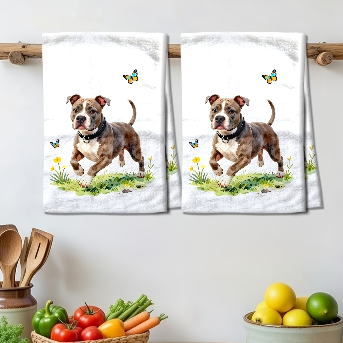 TEMU Set Of 2 Kitchen Towels Featuring A Pit Bull Theme, Cleaning And Drying Dishes. Microfiber Towels Can Be Used In The Bathroom And For Hosts, A