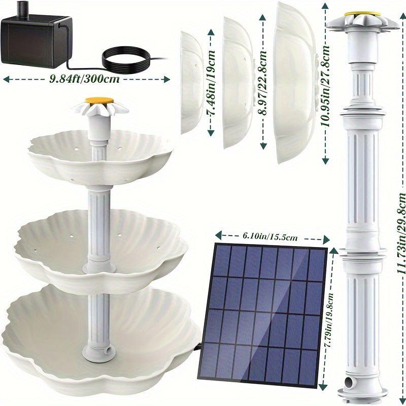 TEMU Solar Bird Bath Fountain With 3 Tiered Bird Bath, Detachable 3.5w Decorative Fountain, Diy Water Features And Suitable For Bird Bath, Garden