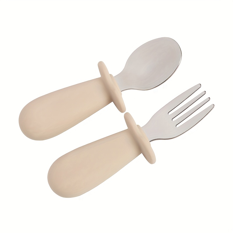 2pcs Baby Spoon Fork Set Solid Color Infant Tableware 316l Stainless Steel Handle Toddler Dinnerware For Infant Food Feeding