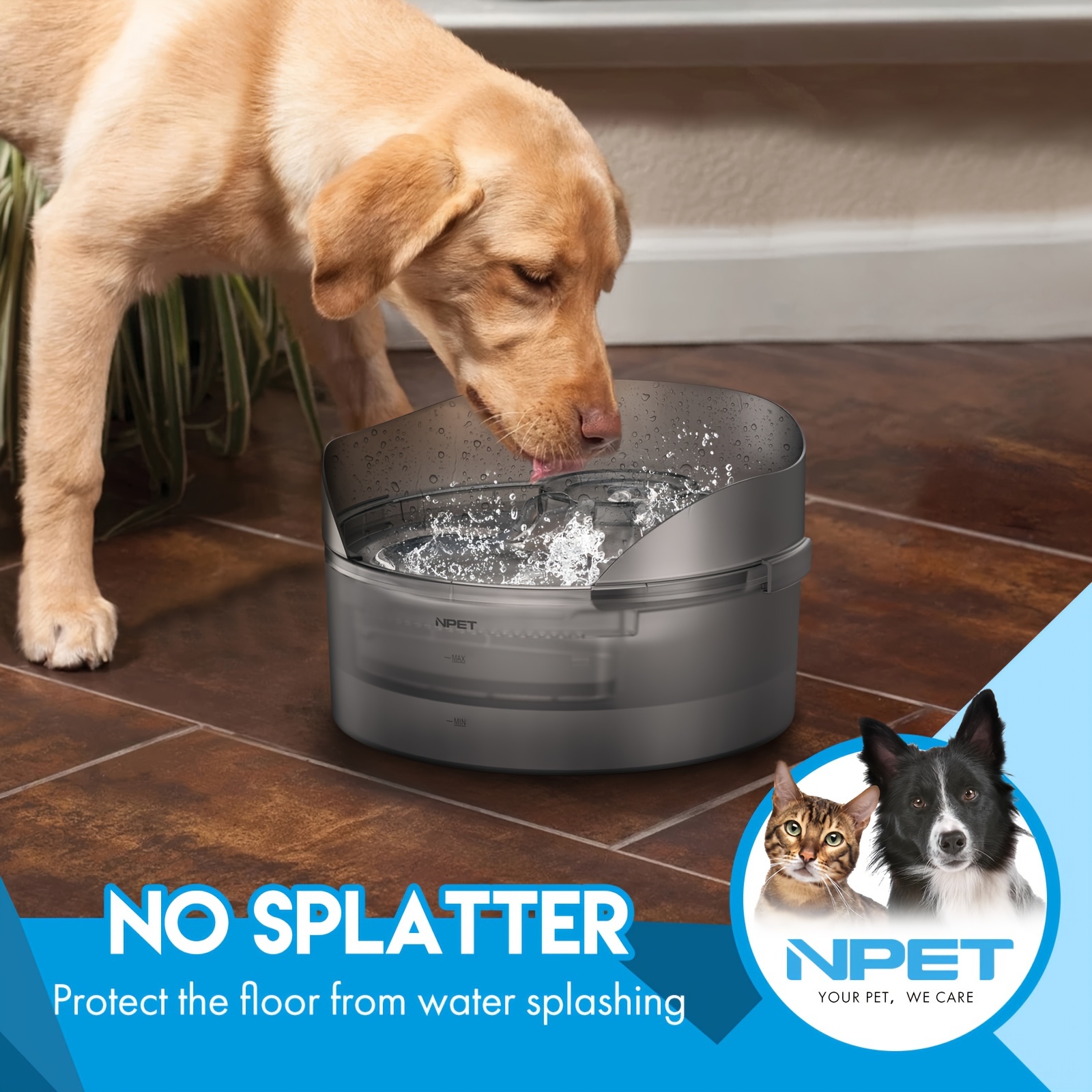 

Npet Dog Water Fountain, 1.3 Gallon/170oz/5l Large Automatic Dog Water Bowl Dispenser, Pet Water Fountain With Splatter Guard, Cleaning Kit For Dogs, Multiple Pets