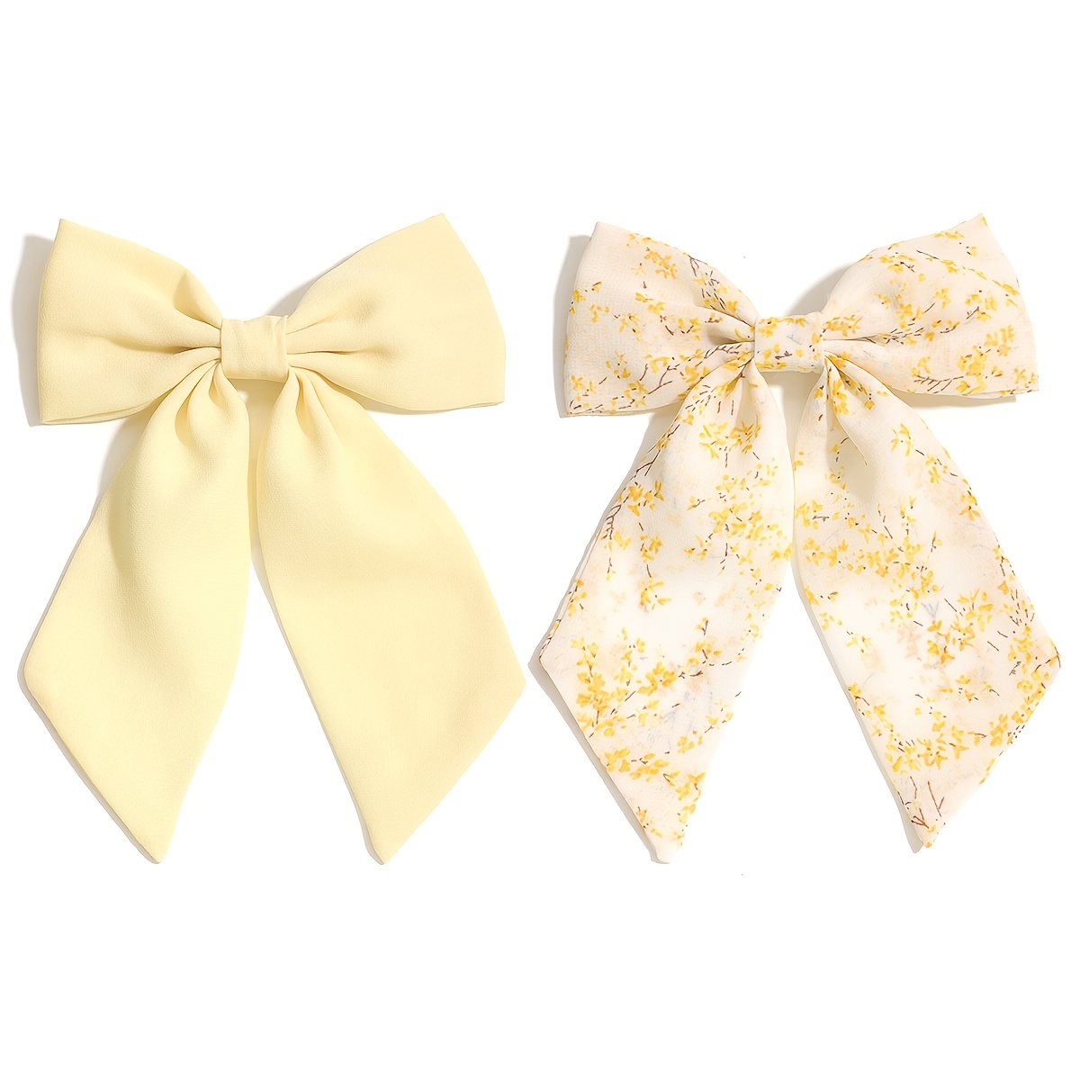 TEMU 2pcs Solid Color Printed Fabric Bow Hair Clips Hair Additions