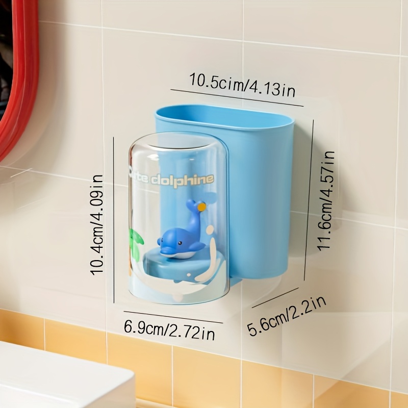 Image of Dopamine Cartoon Pattern Toothbrush Holder, Home Dental Set, Rinse Cup And Toothbrush Rack, Wall-mounted Draining Design, Clean And Hygienic, Suitable For Bathroom/kitchen/office