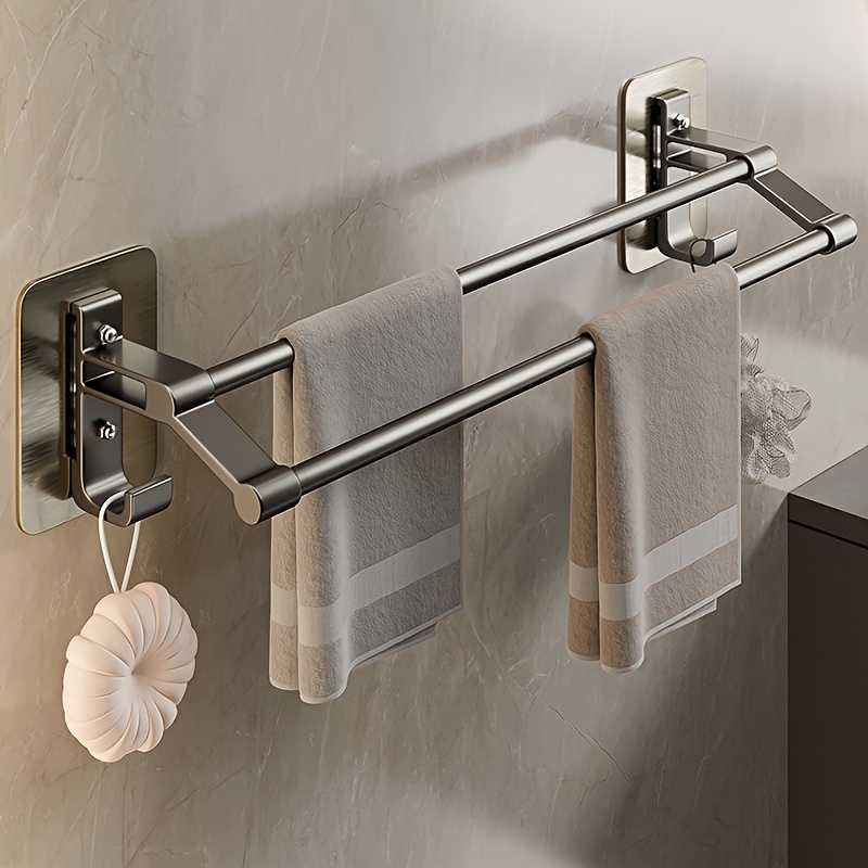 

Modern Gunmetal Towel Bar - Space Aluminum, No-drill Wall Mounted Bathroom Towel Rack With Hooks