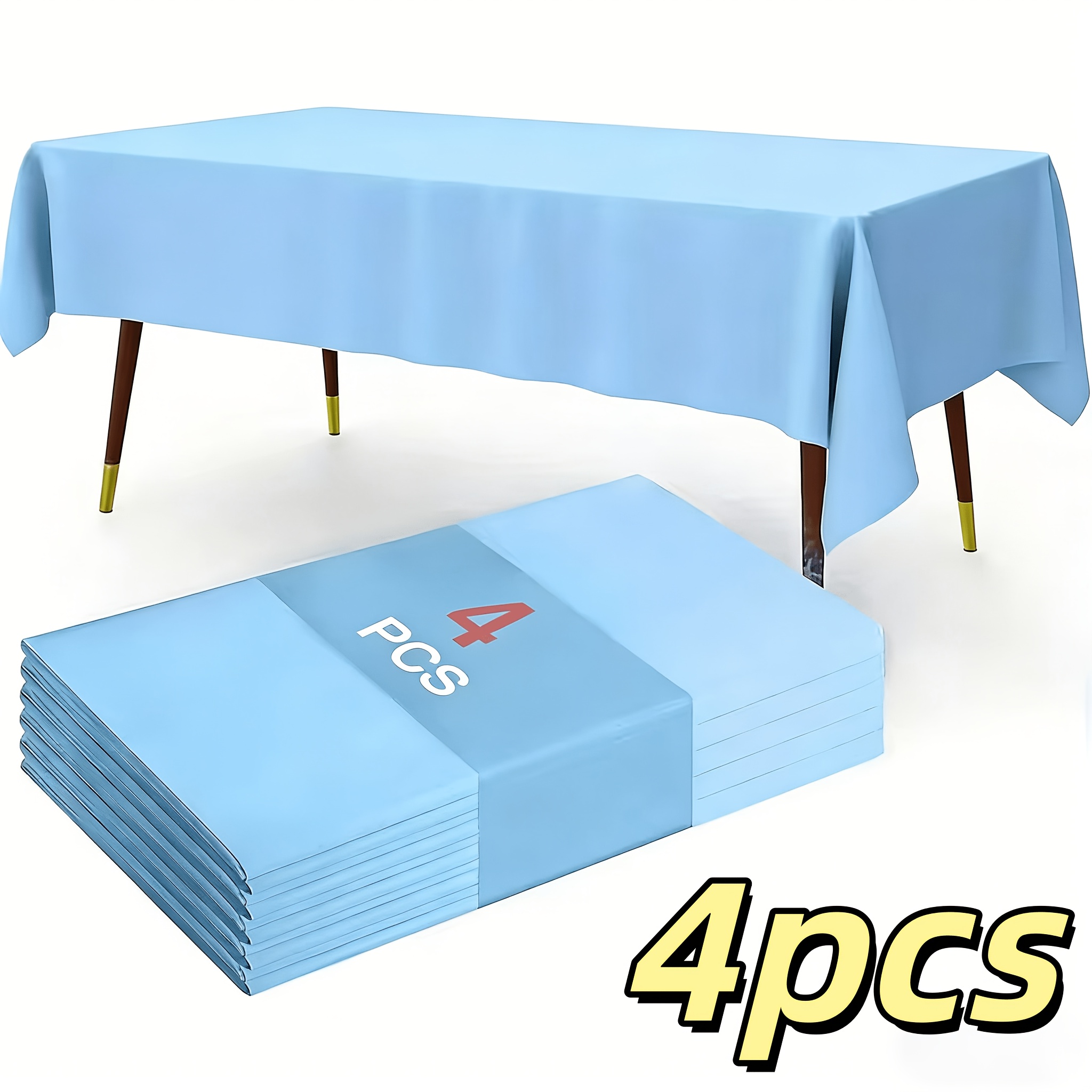 TEMU 4pcs Light Blue Thickened Disposable Tablecloth,wedding Decorations,summer Decoration,garden Decor For Outside,outdoor Decor, Solid Color Pe