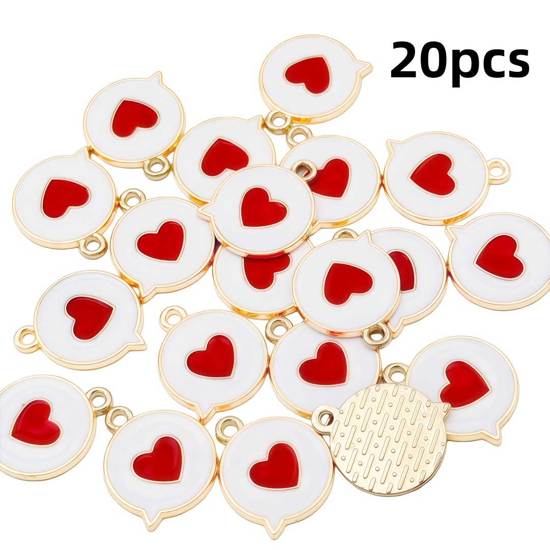 TEMU 20pcs Of Valentine's Day Round Alloy Pendants - Heart Engraving, Available In Various Colors, Drip Oil Metal Pendants, Suitable For Jewelry