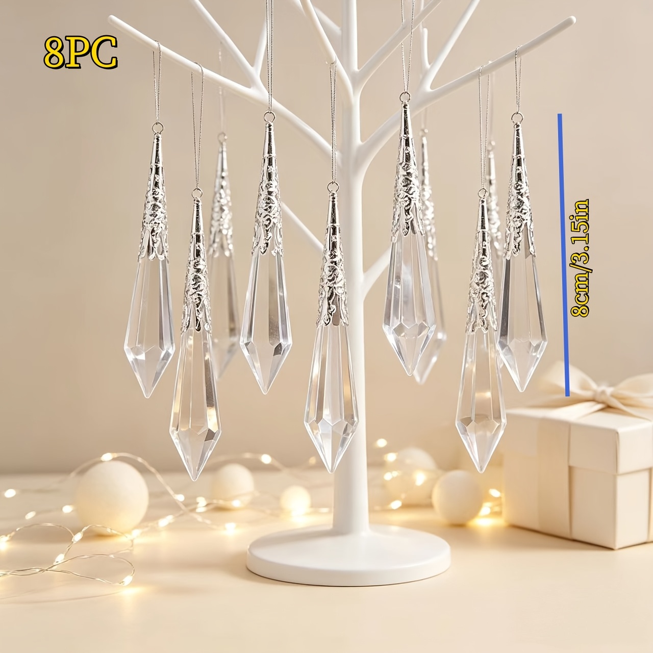 TEMU Piatto 2D, 8 pz Pugnali da Natalizi in Acrilico , Pendenti Intagliati Argentati, Decorazioni Appese per Finestre per Albero di Natale, Halloween