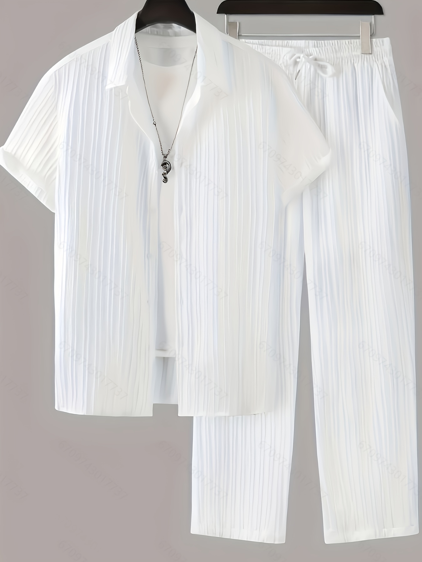 frühlings-sommer herren kurzarm cardigan kragen hemd   freizeit oberbekleidung set herrenmode gestreifter stil