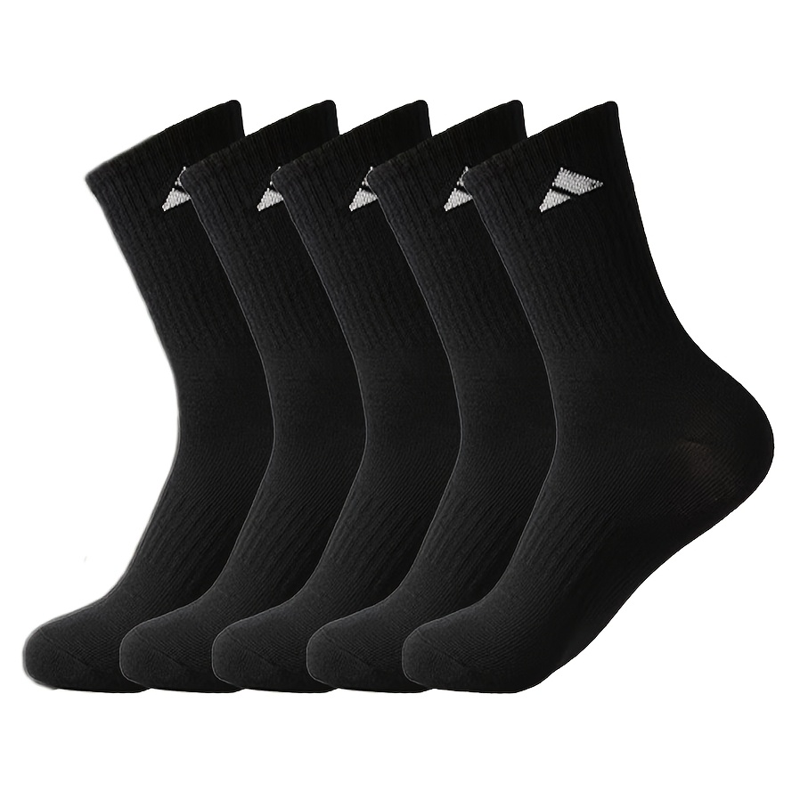 TEMU 5 Pairs Of Women's Mid-tube Socks - Minimalist Black And Casual Sports Socks - Moisture-wicking And Breathable Fabric - Non-slip And Grip,