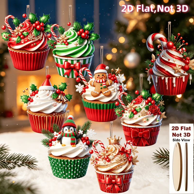 TEMU Plat 2D, 8 de Personnages de Cupcakes sur le Thème de Noël, Pendentifs de Fêtes - la Décoration Cadeau Festive Parfaite et le Jardin, Convient