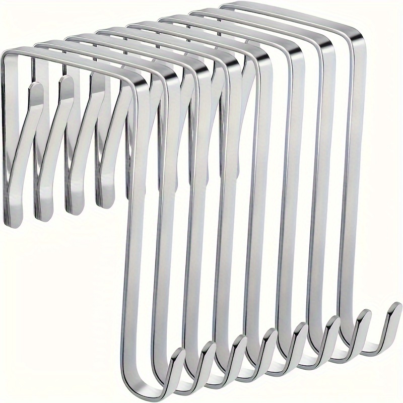 TEMU 8-pack Silvery Over-the-door Stainless Steel Hooks, Adjustable Size To Fit Doors Of Different Thicknesses, Suitable For Hanging Clothes, Towels,