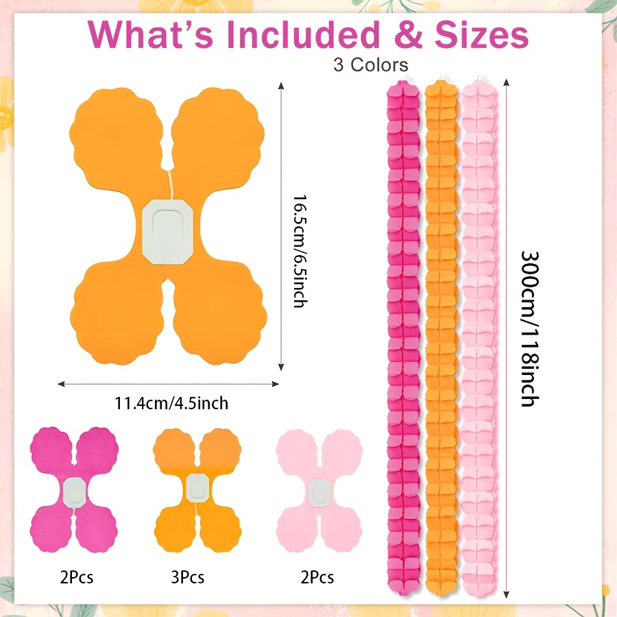 TEMU 7pcs Rose Pink And Orange Party Decoration Ribbons, Clover Paper Tassels Suitable For Sunset Parties, Citrus Spray Themes, Birthdays, Weddings,