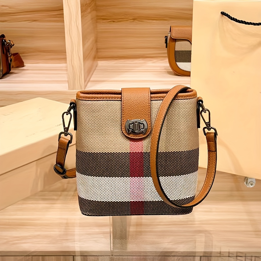 Image of 2025 Casual Women's Genuine Leather Bucket Bag High-end Check - Bag Cowhide Cross-body Bag Shoulder Bag
