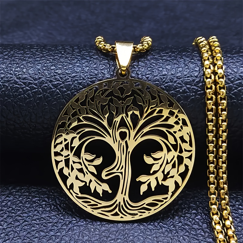 

Golden Stainless Steel Necklace With A Large Tree-shaped Pendant, A Ladies' Jewelry Gift Box