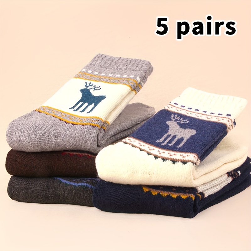 Image of 5 Pairs Of Men's Thick Socks, Warm For Autumn And Winter, Mid-calf Winter Terry Socks