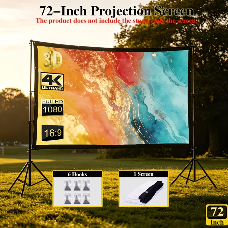 TEMU Pantalla de proyección portátil de 72 pulgadas para cine en casa, películas al y presentaciones - Pantalla de proyector plegable HD resistente a