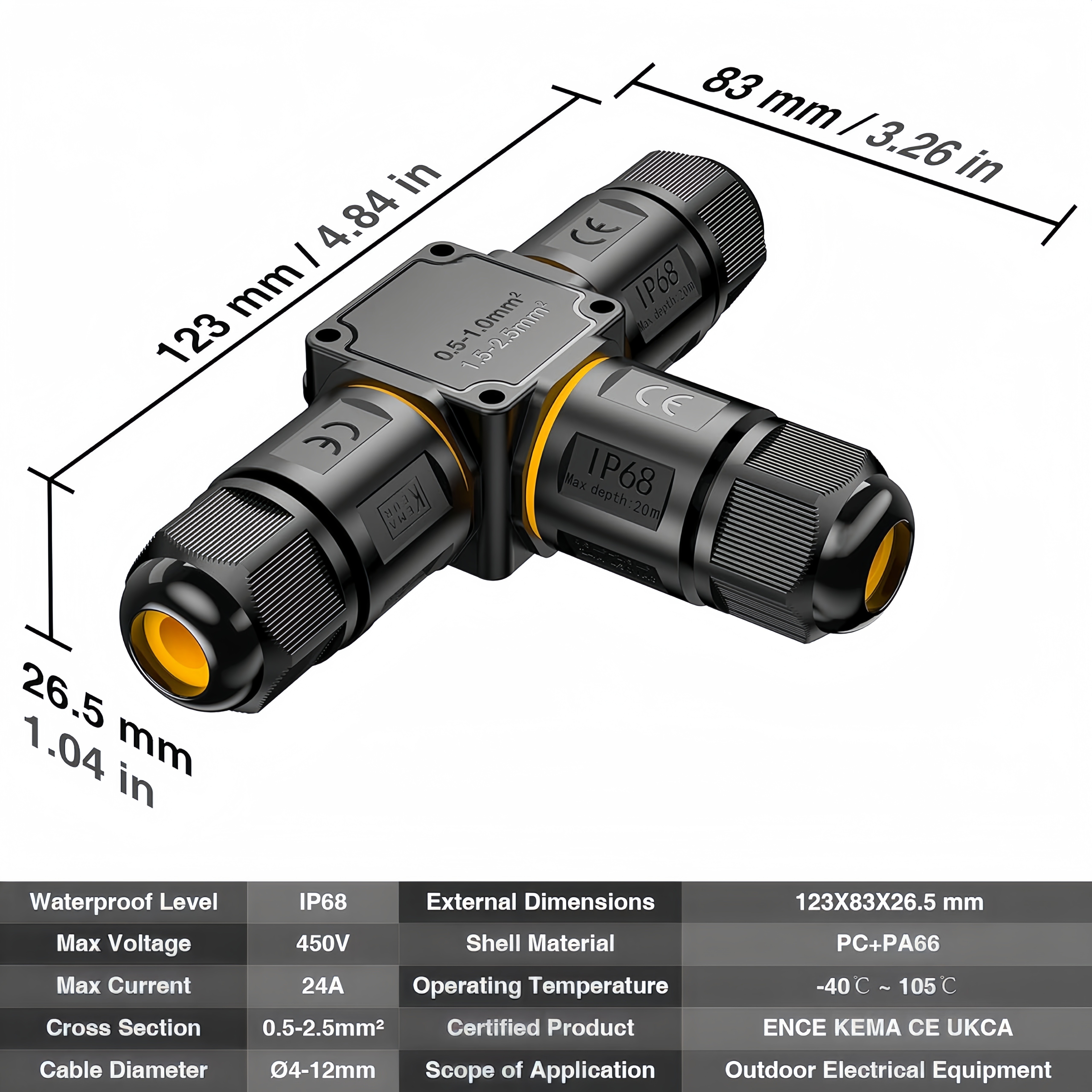 Connecteur De Câble étanche IP68 à 3 Voies, Boîte De Jonction Exterieure 450 V 32 A 99145093