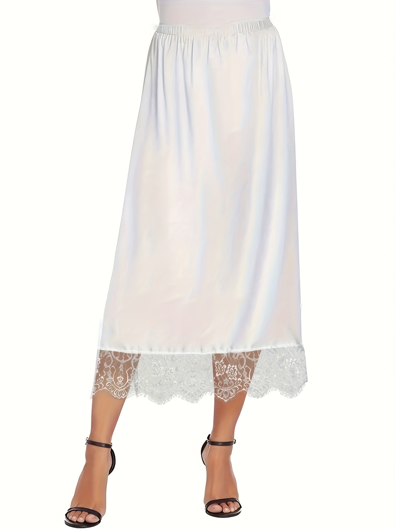 elegant white lace trimmed midi skirt floral pattern Temu