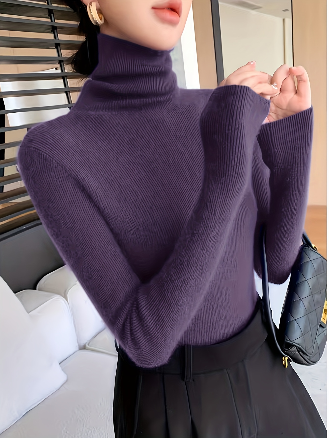 womens elegant high neck sweater long sleeve turtleneck top Temu