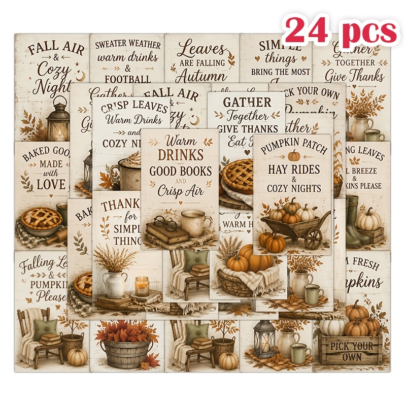 TEMU Set da 24 biglietti d'incarto vintage stile fattoria autunnale, a tema raccolto autunnale, con motivo a zucca, e , adatti per confezioni regalo
