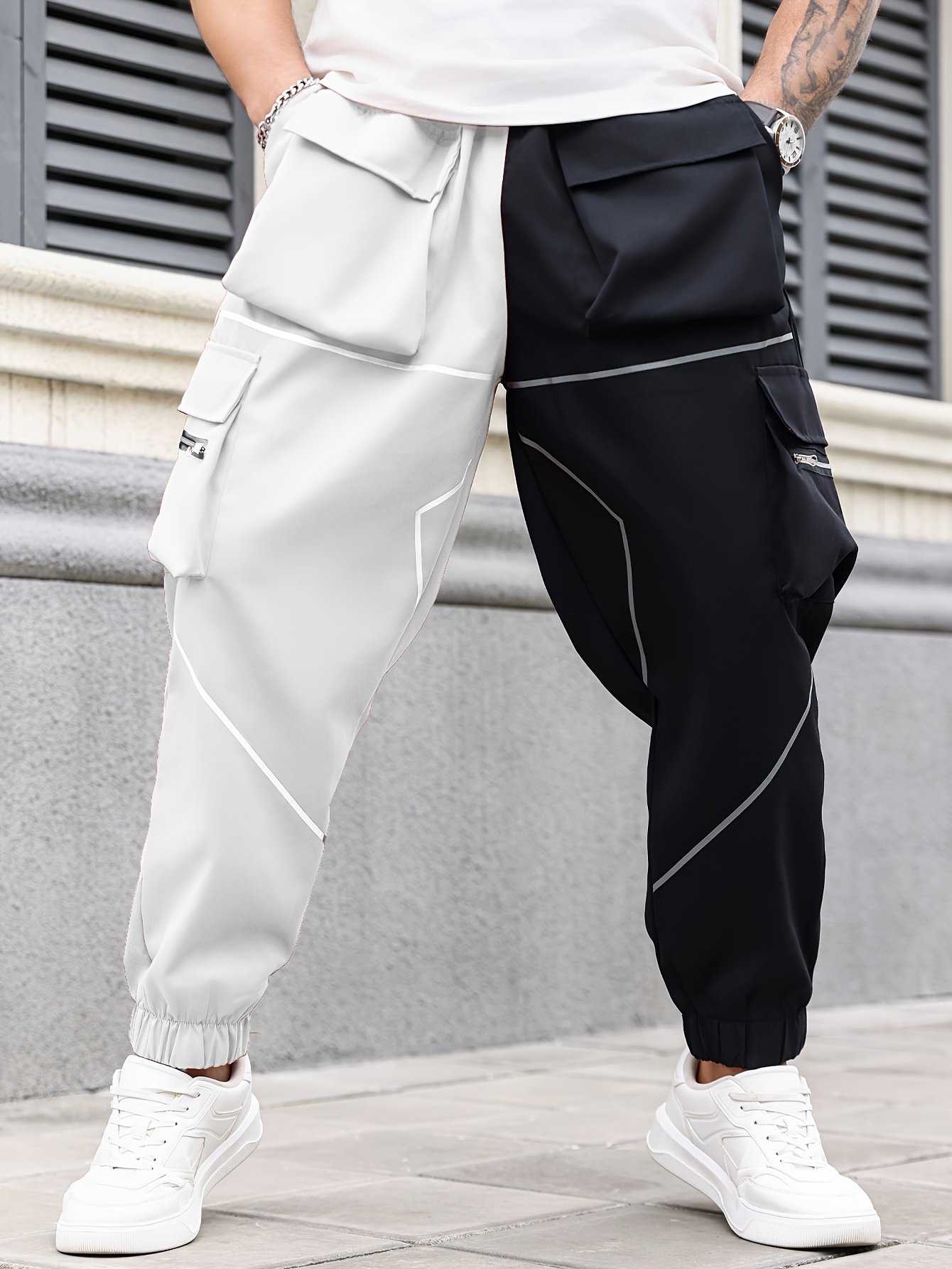【BAON】[unisex] Mohind color matching banding cargo pt XL MEN'S TECHNO UTILITY BANDANA PRINT HYPER CARGO JOGGER PANTS