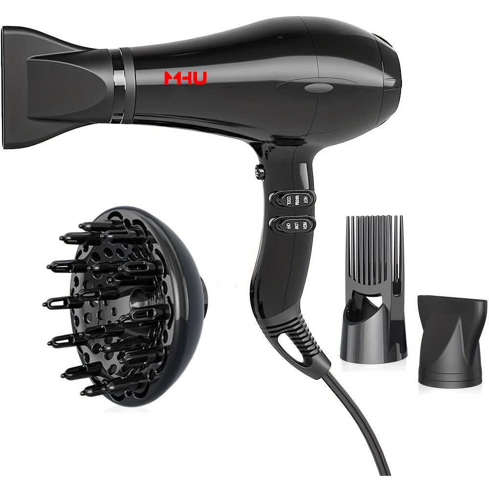 

1875w Professional Hair Dryer Lightweight Low Noise Blow Dryer 2 Speed And 3 Heat Settings Ac Drying Hairdryer With Diffuser & Comb & Concentrator