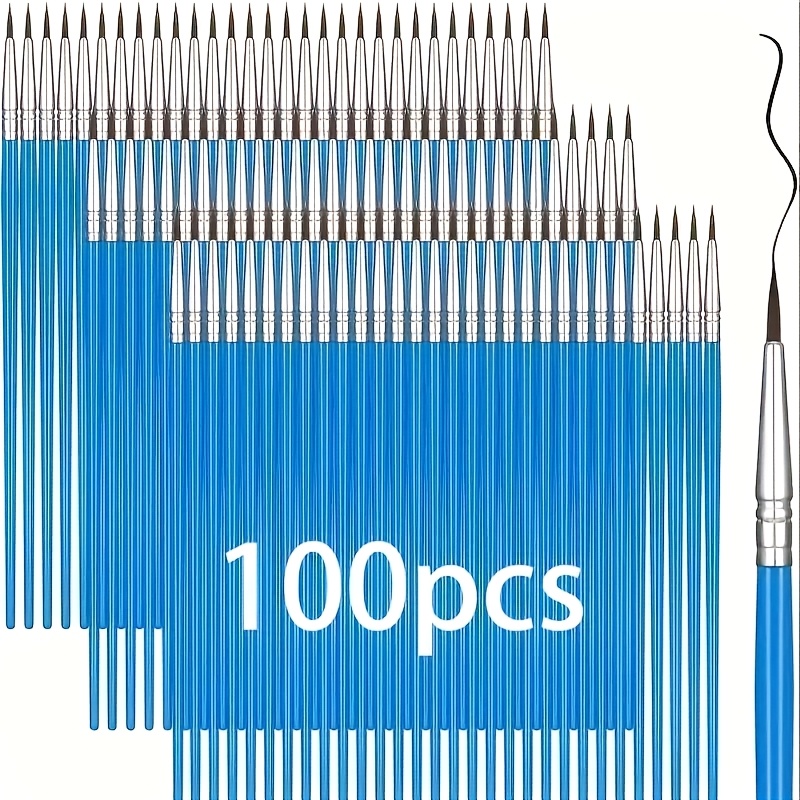 100pcs Micro Detail Paint Brushes - Fine Tip Nylon Bristles For Oils And Watercolors - Great For Face Arts And Crafts, Blue