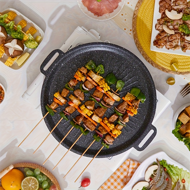 Versatile Korean Cast Iron Grill Pan - Smokeless Non-Stick Portable Grill for Home, Outdoor Camping & BBQ - Sun Pattern Design, Multiple Sizes Available, Durable & Easy to Clean, Korean BBQ Grill
