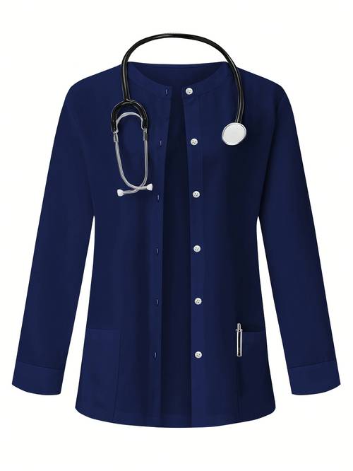 damen-medizinalmantel aus stretch-polyester-mischgewebe - maschinenwaschbar, funktionsfächer, lockerer sitz für ärzte und gesundheitsberufe, atmungsaktives gewebe