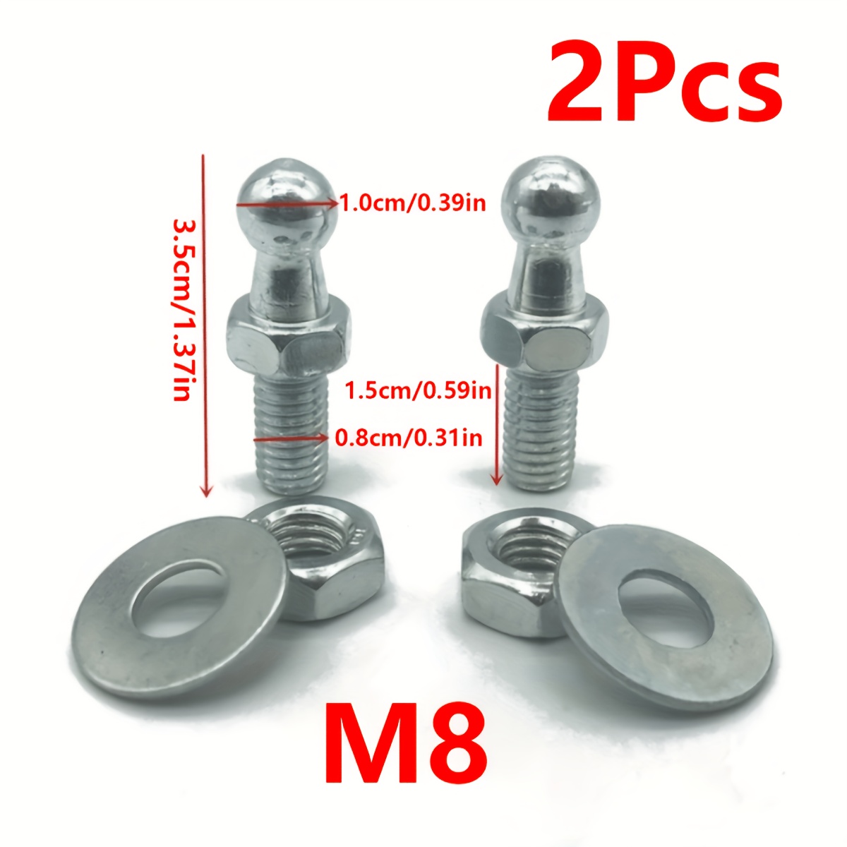 TEMU 2pcs M8/m6 Ball Studs With Washers And Nuts, Steel Support Rods For Car Steering And Suspension, Auto Parts Additions